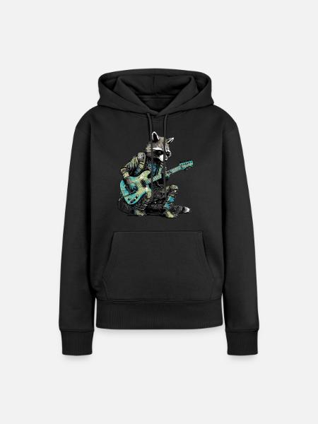 Raton laveur avec guitare - Sweat à capuche Premium bio Femme - noir