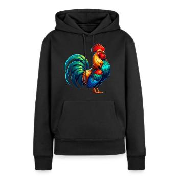 Belle image de coq - Sweat à capuche Premium bio Femme - noir - Devant - Julia (174cm)