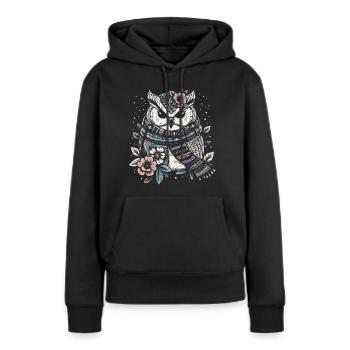 Winter Eule mit Schal - Frauen Premium Bio Hoodie - Schwarz - Vorne - Julia (174cm)