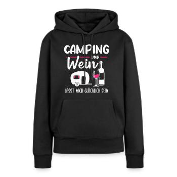 Camping und Wein Wohnwagen Camper Wohnmobil - Frauen Premium Bio Hoodie - Schwarz - Vorne - Julia (174cm)