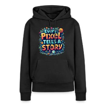 Chaque pixel raconte une histoire - Retro Gaming - Sweat à capuche Premium bio Femme - noir - Devant - Julia (174cm)