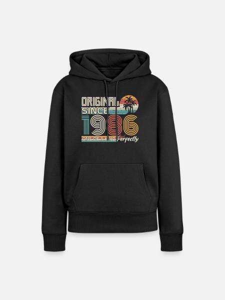 1986 anniversario 1986 nato nel 1986 anniversario - Felpa con cappuccio ecologica premium da donna - nero
