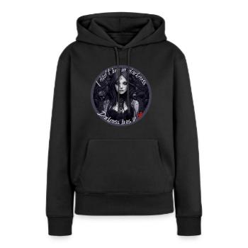 Je ne vis pas dans les ténèbres - Les ténèbres vivent en moi - Sweat à capuche Premium bio Femme - noir - Devant - Julia (174cm)