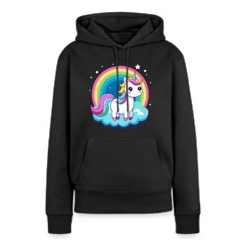 Licorne arc-en-ciel mignonne - Sweat à capuche Premium bio Femme - noir - Devant - Julia (174cm)