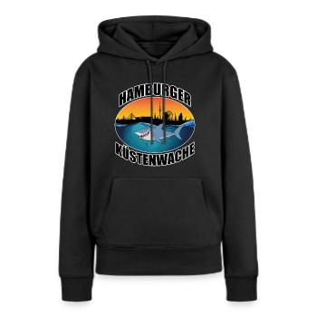 Hamburg Küstenwache Hai mit Skyline - Frauen Premium Bio Hoodie - Schwarz - Vorne - Julia (174cm)