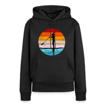 Debout Femme Pagayeuse avec chien - Sweat à capuche Premium bio Femme - noir - Devant - Julia (174cm)