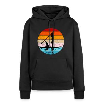Debout Femme Pagayeuse avec chien - Sweat à capuche Premium bio Femme - noir - Devant - Julia (174cm)