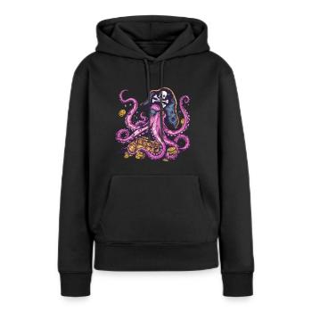 Piratenkrake mit Schatztruhe und Münzen - Frauen Premium Bio Hoodie - Schwarz - Vorne - Julia (174cm)