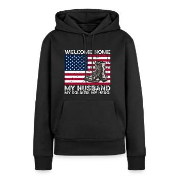 welcome home my husband my soldier my hero - Sweat à capuche Premium bio Femme - noir - Devant - Julia (174cm)