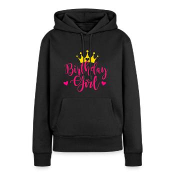 Fille d’anniversaire avec couronne et cœur Joyeux anniversaire - Sweat à capuche Premium bio Femme - noir - Devant - Julia (174cm)