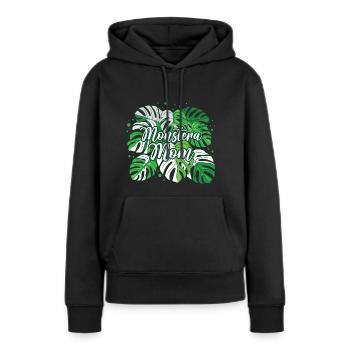 Monstera Maman panachée - Sweat à capuche Premium bio Femme - noir - Devant - Julia (174cm)