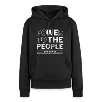 Le pouvoir au peuple - Sweat à capuche Premium bio Femme - noir - Devant - Julia (174cm)