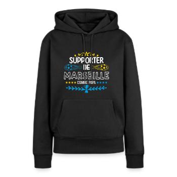 supporteur de Marseille. OM marseille - Sweat à capuche Premium bio Femme - noir - Devant - Julia (174cm)