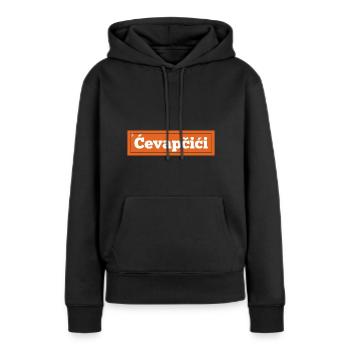 Spécialités de grillades balkaniques Cevapcici - Sweat à capuche Premium bio Femme - noir - Devant - Julia (174cm)