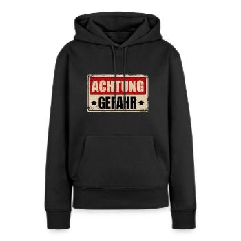 ACHTUNG GEFAHR - Frauen Premium Bio Hoodie - Schwarz - Vorne - Julia (174cm)