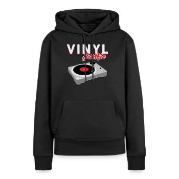 Vinyle Junkie - Sweat à capuche Premium bio Femme - noir - Devant - Julia (174cm)