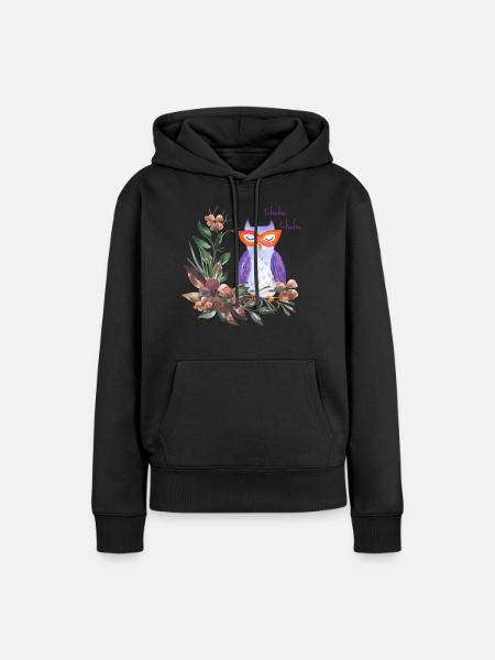 Eule mit Blumem - Frauen Premium Bio Hoodie - Schwarz