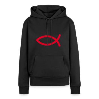 Jésus poisson Ichthys poisson poisson poisson - Sweat à capuche Premium bio Femme - noir - Devant - Julia (174cm)