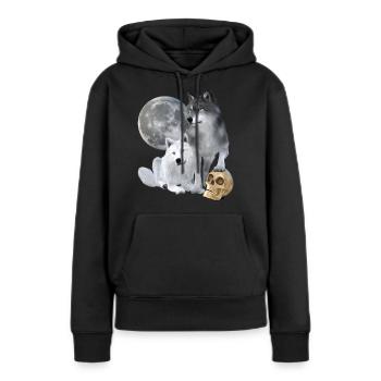 Wölfe, weiß, grau, Mond, Schädel - Frauen Premium Bio Hoodie - Schwarz - Vorne - Julia (174cm)