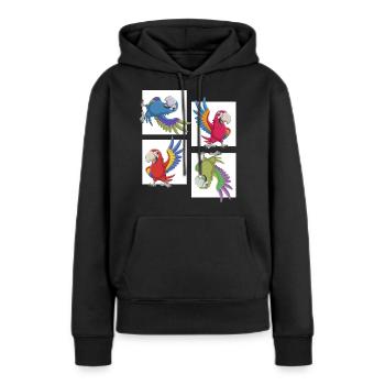 sprechender Papagei zeigt buntes Federkleid - Frauen Premium Bio Hoodie - Schwarz - Vorne - Julia (174cm)