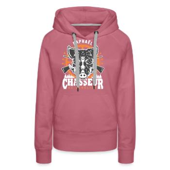 Raphaël chasseur de sanglier Humour Chasse - Sweat à capuche Premium bio Femme - mauve - Devant - Isabella (175cm)