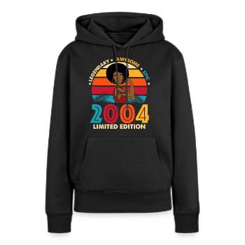 Anniversaire Femme Afro 2004 ils sont limitées - Sweat à capuche Premium bio Femme - noir - Devant - Julia (174cm)
