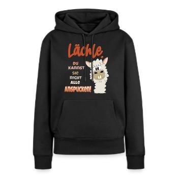Alpaka Lächle du kannst sie nicht alle anspucken - Frauen Premium Bio Hoodie - Schwarz - Vorne - Julia (174cm)