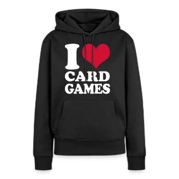 Jeu de cartes Joueur de cartes J’aime les jeux de cartes - Sweat à capuche Premium bio Femme - noir - Devant - Julia (174cm)
