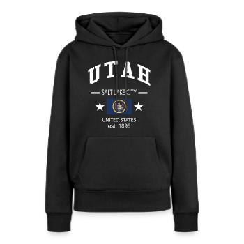 Utah - Sweat à capuche Premium bio Femme - noir - Devant - Julia (174cm)