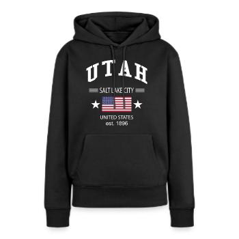 Utah - Frauen Premium Bio Hoodie - Schwarz - Vorne - Julia (174cm)