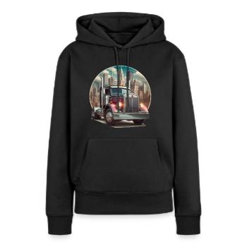 American Truck 18 Wheller Camion Gros Camion Camionnage - Sweat à capuche Premium bio Femme - noir - Devant - Julia (174cm)
