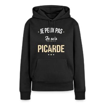 Je peux pas je suis Picarde - Sweat à capuche Premium bio Femme - noir - Devant - Julia (174cm)