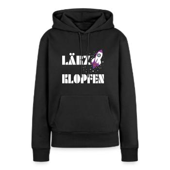 "Lärzklopfen" perfekter Spruch zur Fusion - Frauen Premium Bio Hoodie - Schwarz - Vorne - Julia (174cm)