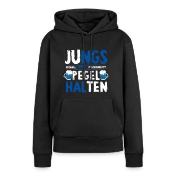 Jungs Pegel halten - Frauen Premium Bio Hoodie - Schwarz - Vorne - Julia (174cm)
