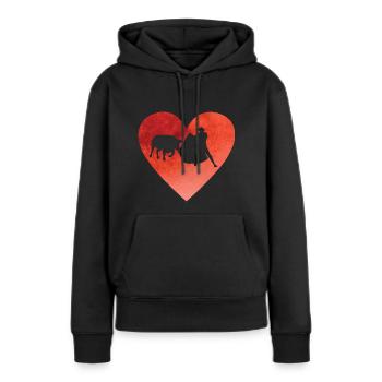 Coeur avec corrida avec taureau et torero - Sweat à capuche Premium bio Femme - noir - Devant - Julia (174cm)