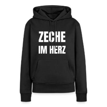 Zeche im Herz - Frauen Premium Bio Hoodie - Schwarz - Vorne - Julia (174cm)