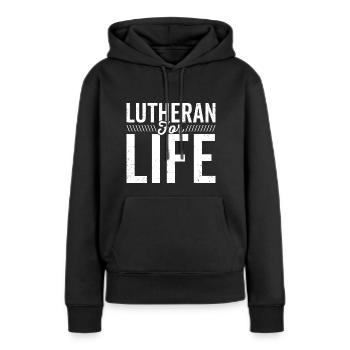 Confirmation de la religion des luthériens pour la vie - Sweat à capuche Premium bio Femme - noir - Devant - Julia (174cm)