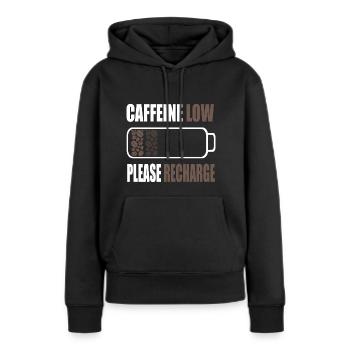 Koffeinarm Bitte aufladen - Kaffeebatterie - Frauen Premium Bio Hoodie - Schwarz - Vorne - Julia (174cm)