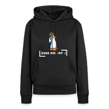 sudo rm- rf Pinguin Soldat - Frauen Premium Bio Hoodie - Schwarz - Vorne - Julia (174cm)