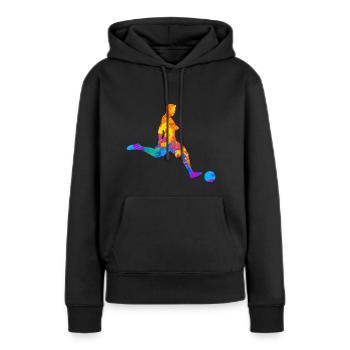 Fußball Fußballer Fußballverein Silhouette - Frauen Premium Bio Hoodie - Schwarz - Vorne - Julia (174cm)