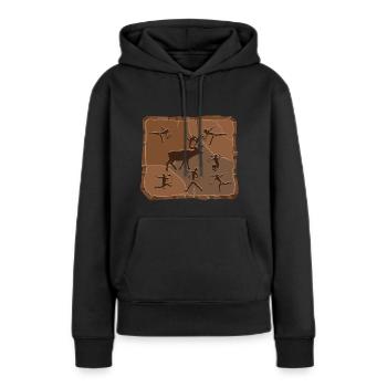 Hirsch Steinzeit - Frauen Premium Bio Hoodie - Schwarz - Vorne - Julia (174cm)