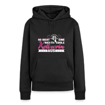 Kellnerin So sieht ein richtig coole Kellnerin aus - Frauen Premium Bio Hoodie - Schwarz - Vorne - Julia (174cm)