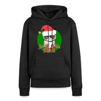 Cat Jingle bells Stop it xmas santa hat Katze - Women’s Premium Organic Hoodie - black - Front - Julia (174cm)