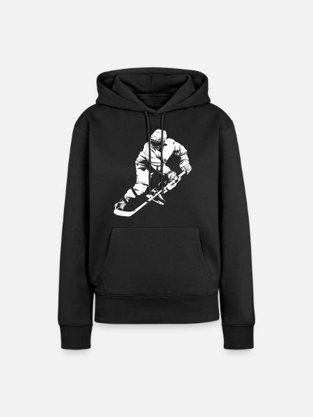 Eishockeyspieler Zeichnung - Frauen Premium Bio Hoodie - Schwarz