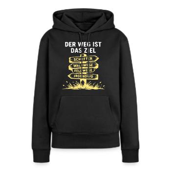 Der Weg ist das Ziel Naturpfad Wegweiser - Frauen Premium Bio Hoodie - Schwarz - Vorne - Julia (174cm)