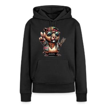 Capybara Peacezeichen - Frauen Premium Bio Hoodie - Schwarz - Vorne - Julia (174cm)