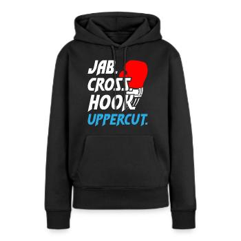 Uppercut de crochet croisé Jab de boxe1 - Sweat à capuche Premium bio Femme - noir - Devant - Julia (174cm)