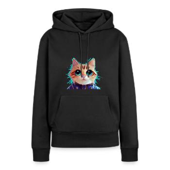 Chat en armure - Sweat à capuche Premium bio Femme - noir - Devant - Julia (174cm)