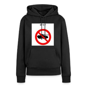 stop war - Frauen Premium Bio Hoodie - Schwarz - Vorne - Julia (174cm)