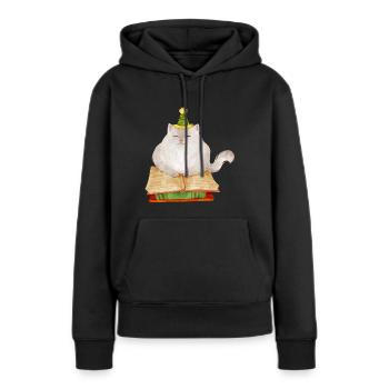 Leseratte-Katze - Frauen Premium Bio Hoodie - Schwarz - Vorne - Julia (174cm)